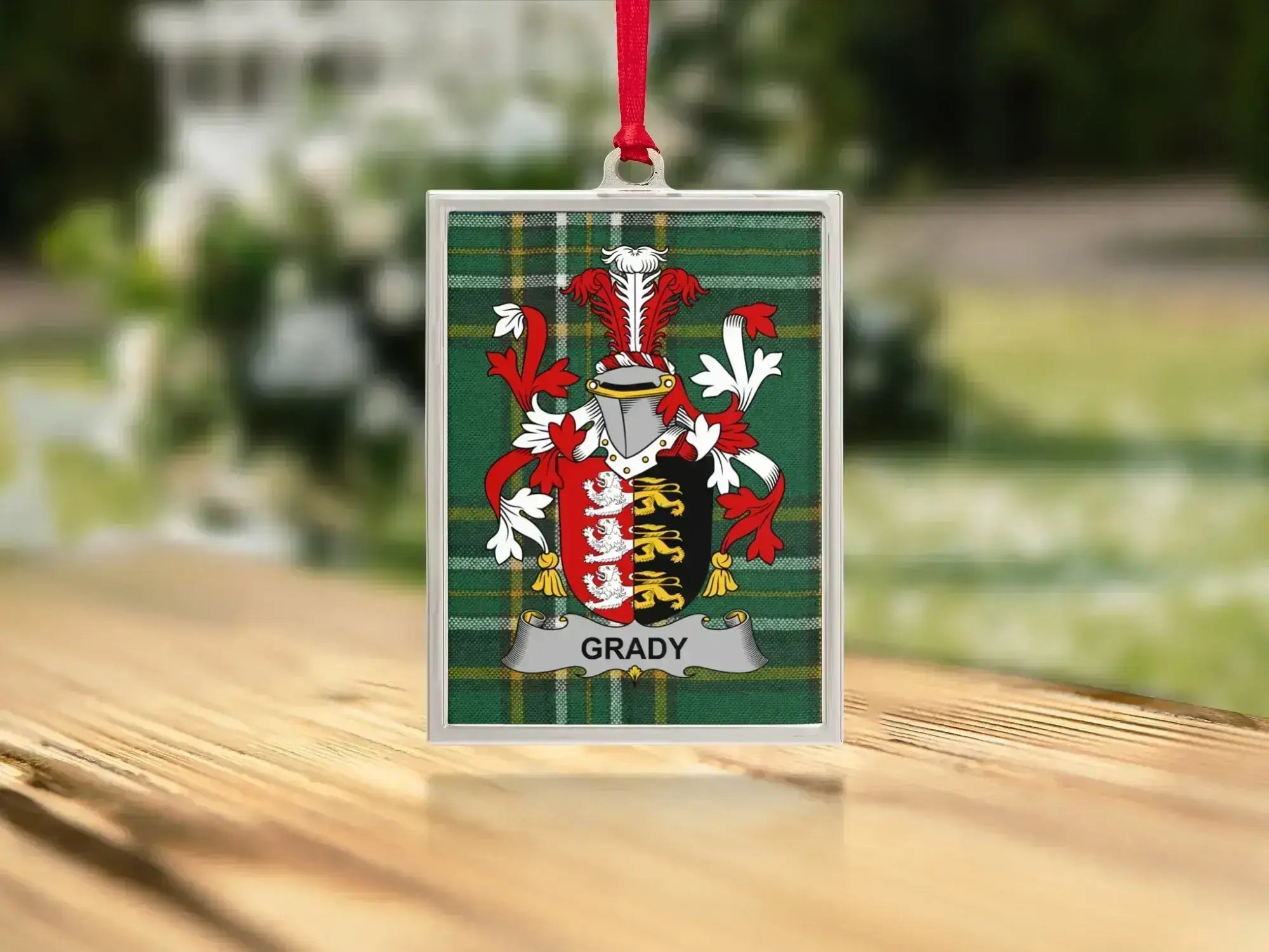 Grady Family Crest Green Plaid Personalized Ornament product