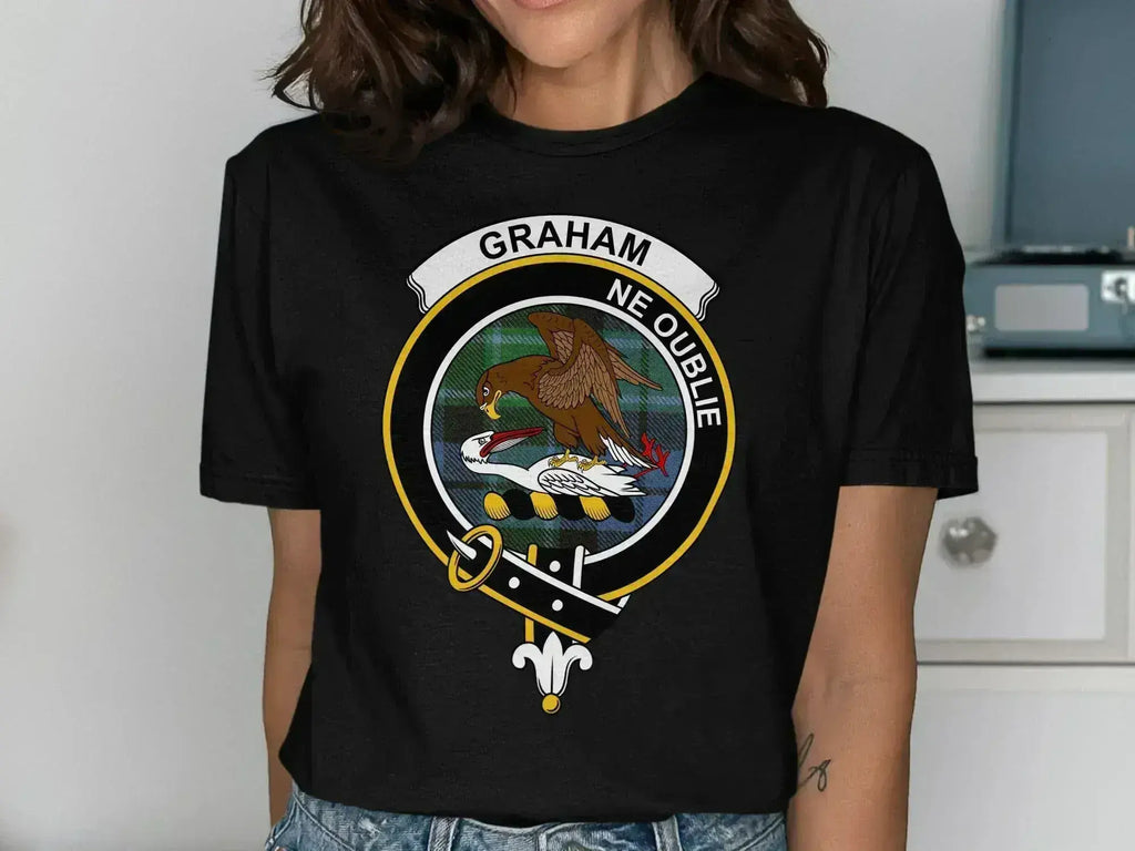 Graham Ne Oublie graphic tee in forest green — clan crest front print, breathable cotton
