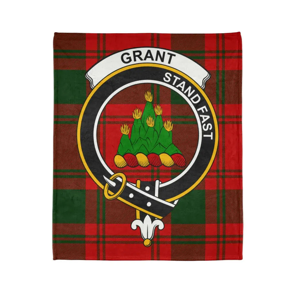 Grant Stand Fast clan tartan pattern throw blanket — heraldic crest design on 50x60 polyester