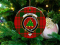 Grant clan tartan ceramic ornament — 3-inch round glossy disc with crest and Stand Fast motto