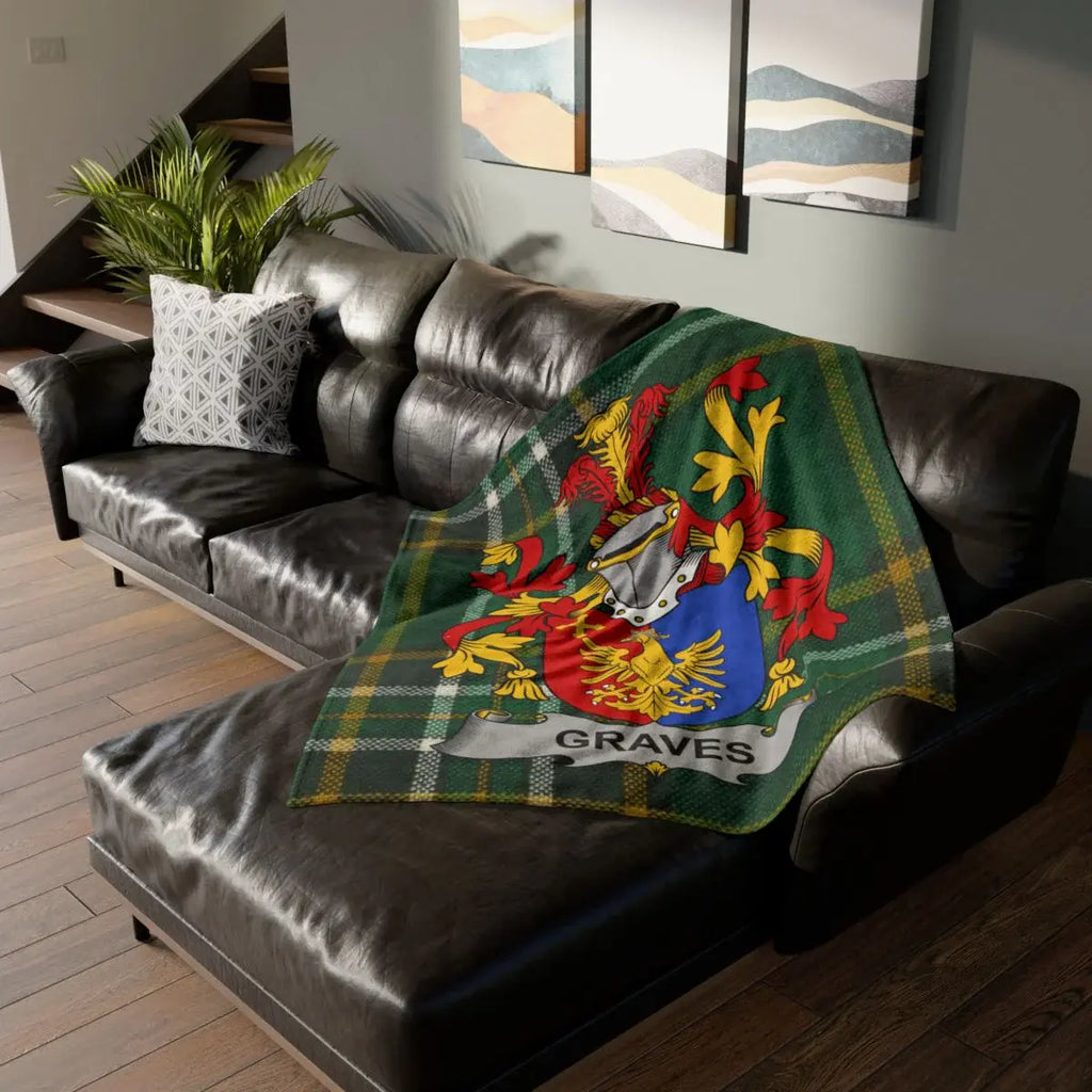 Custom Graves Family Crest and Tartan Blanket