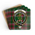 Gray clan crest tartan coaster set of 4 — natural cork squares with sealed Anchor Fast Anchor design