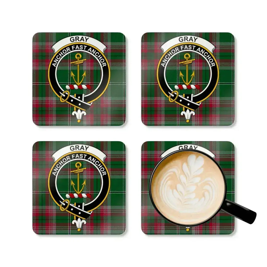 Gray Anchor Fast Anchor coaster set — four cork coasters with clan heraldic design