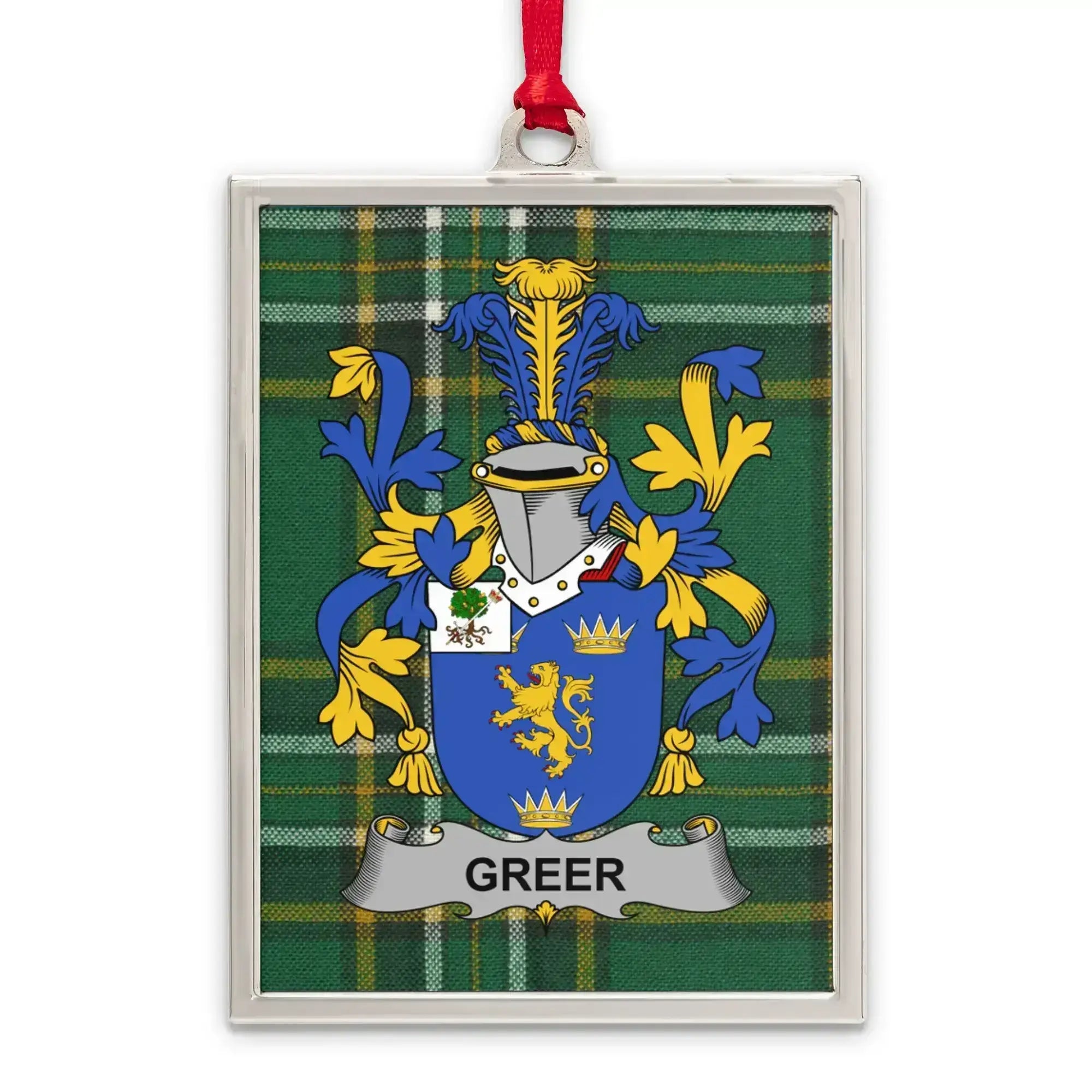 Plaid tasseled family crest framed artwork product type