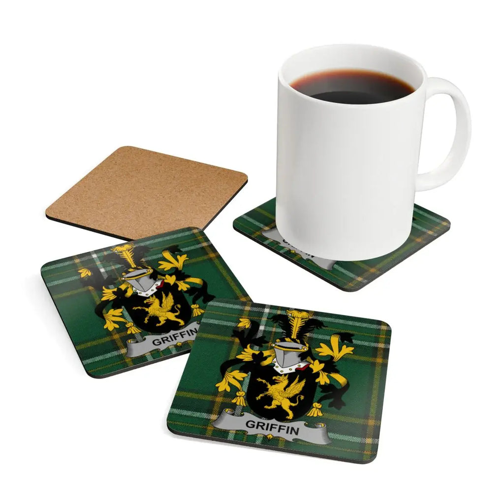 Griffin Family Crest Green Plaid Design Coaster product type
