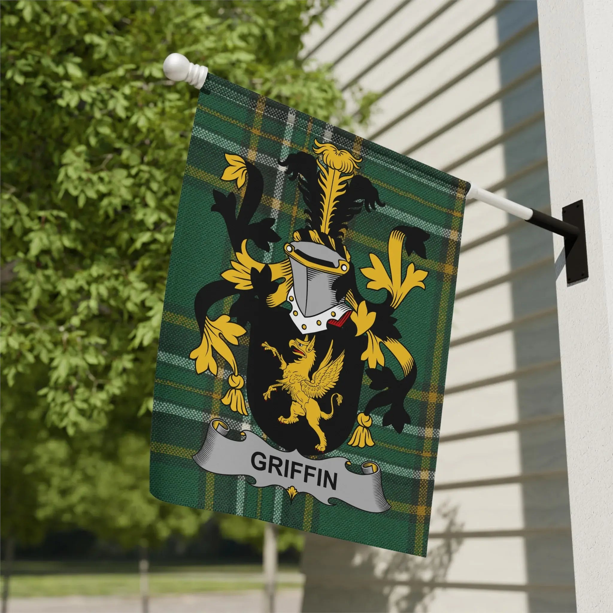 Griffin Family Crest Emblem Plaid House Flag product