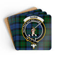 Gunn clan crest tartan coaster set of 4 — natural cork squares with sealed Aut Pax Aut Bellum design
