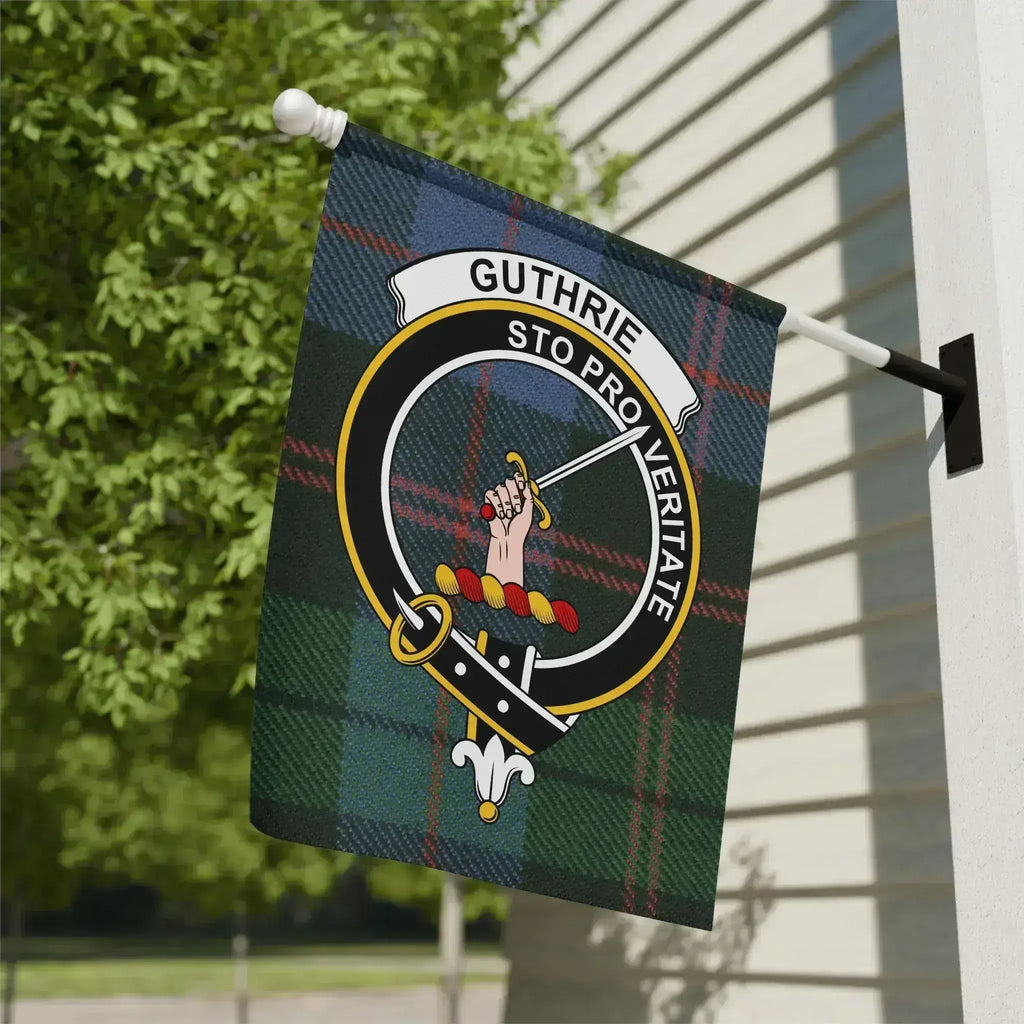 Guthrie clan crest garden flag — tartan design, poly poplin-canvas