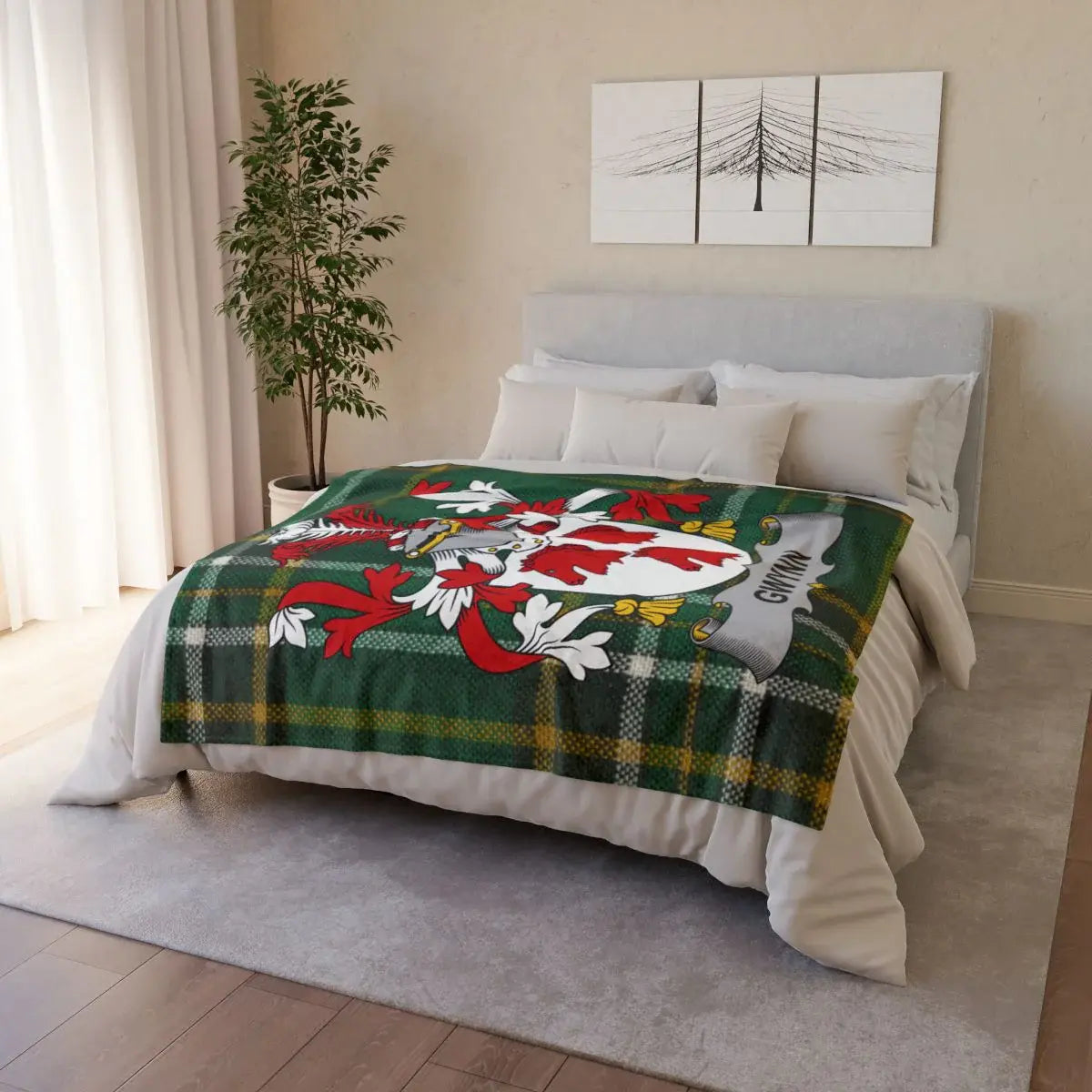 Personalized Gwin Family Crest Plaid Blanket Bedding