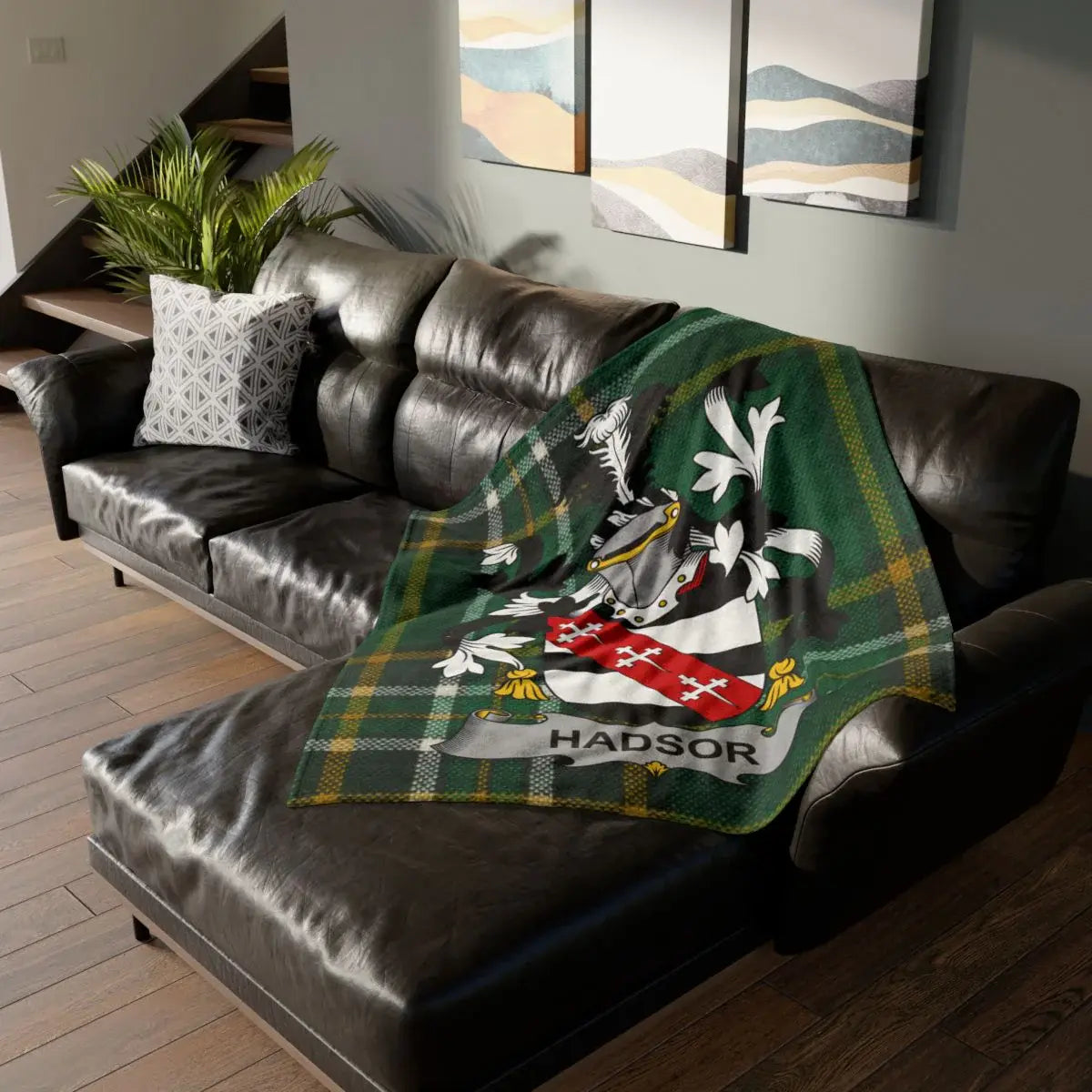 HADSOR Family Crest Tartan Plaid Throw Blanket