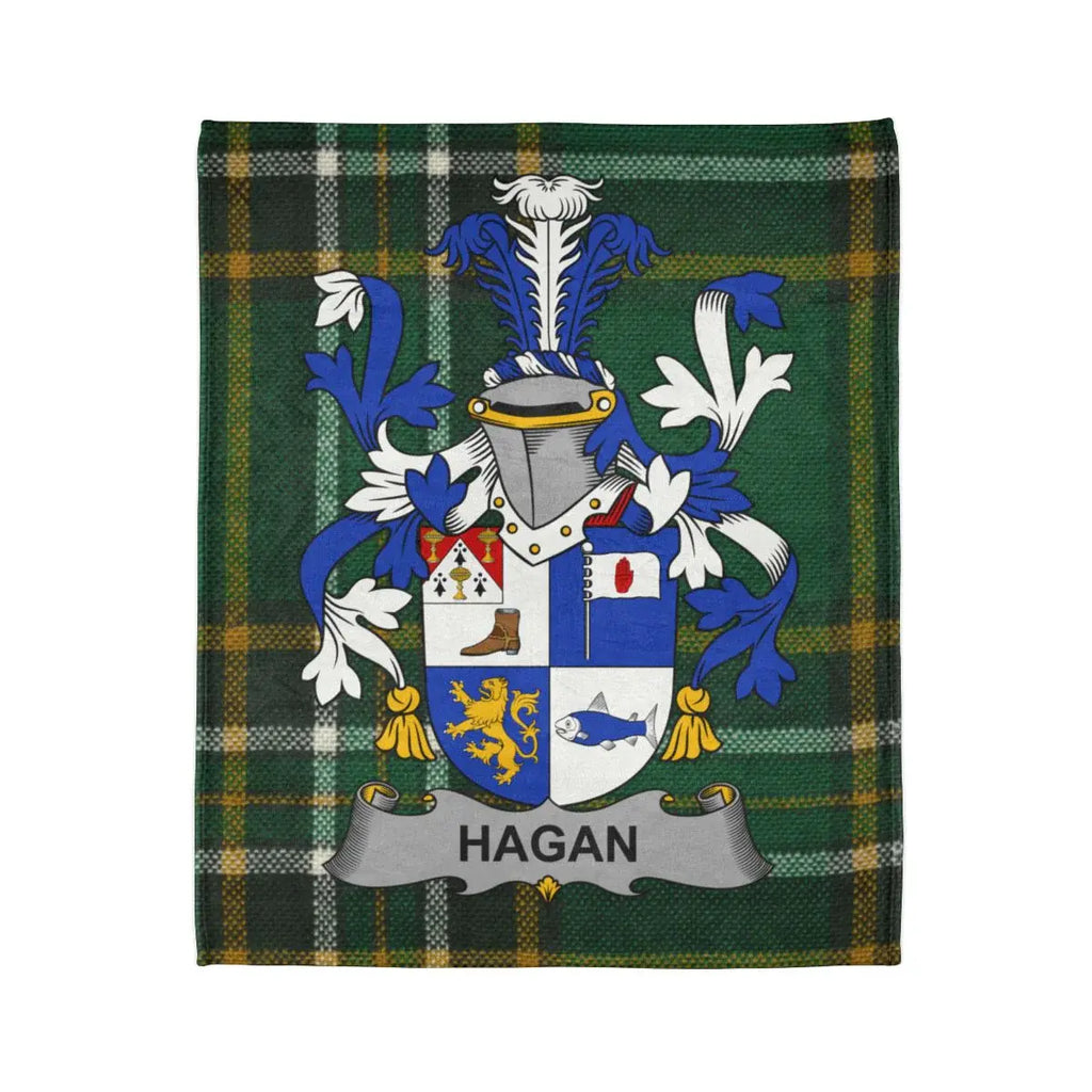 Hagan Family Crest with Tartan Background Blanket