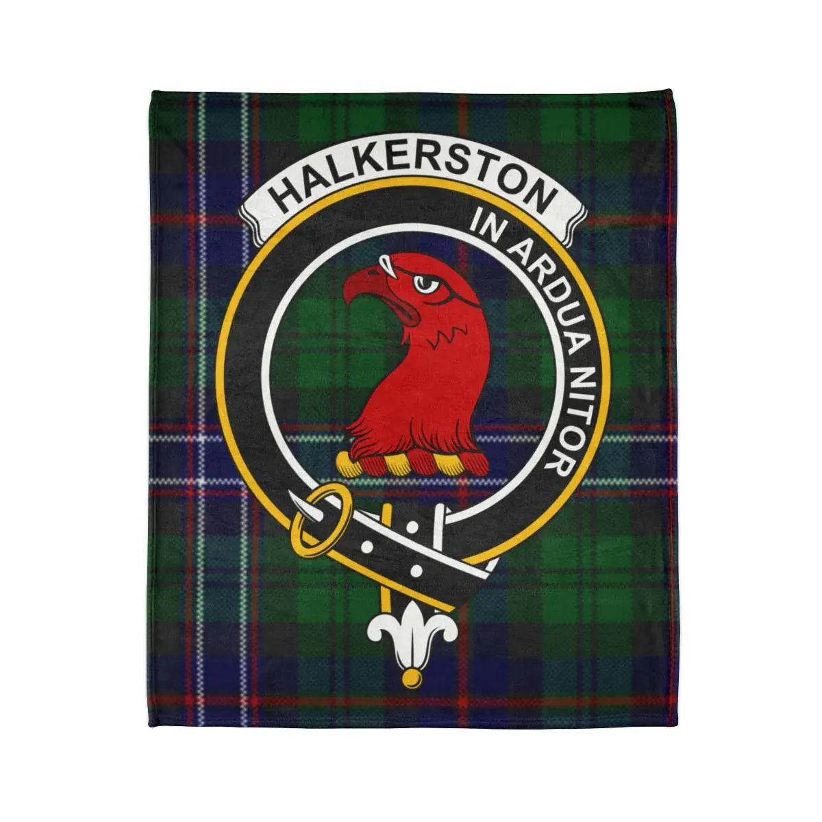 Halkerston Clan Crest In Ardua Nitor Tartan Blanket