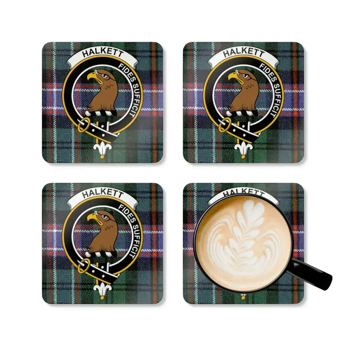 Clan Halkett Crest Eagle Emblem Plaid Pattern Coaster product