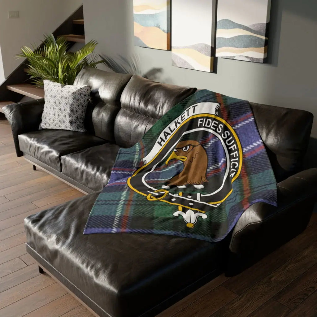 Halkett Fides Sufficit Clan Crest Tartan Blanket