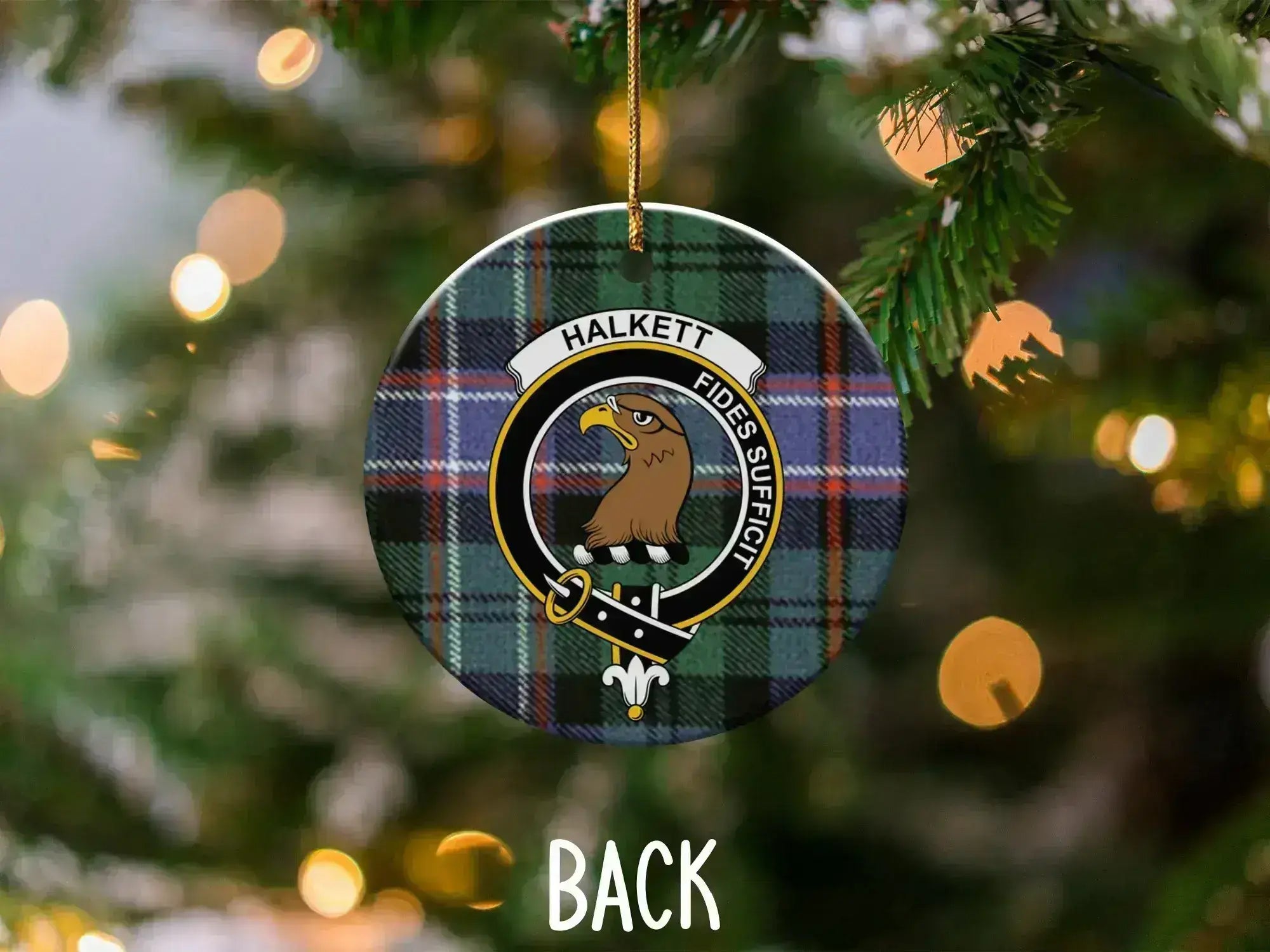 Halkett Fides Sufficit Plaid Ceramic Ornament product