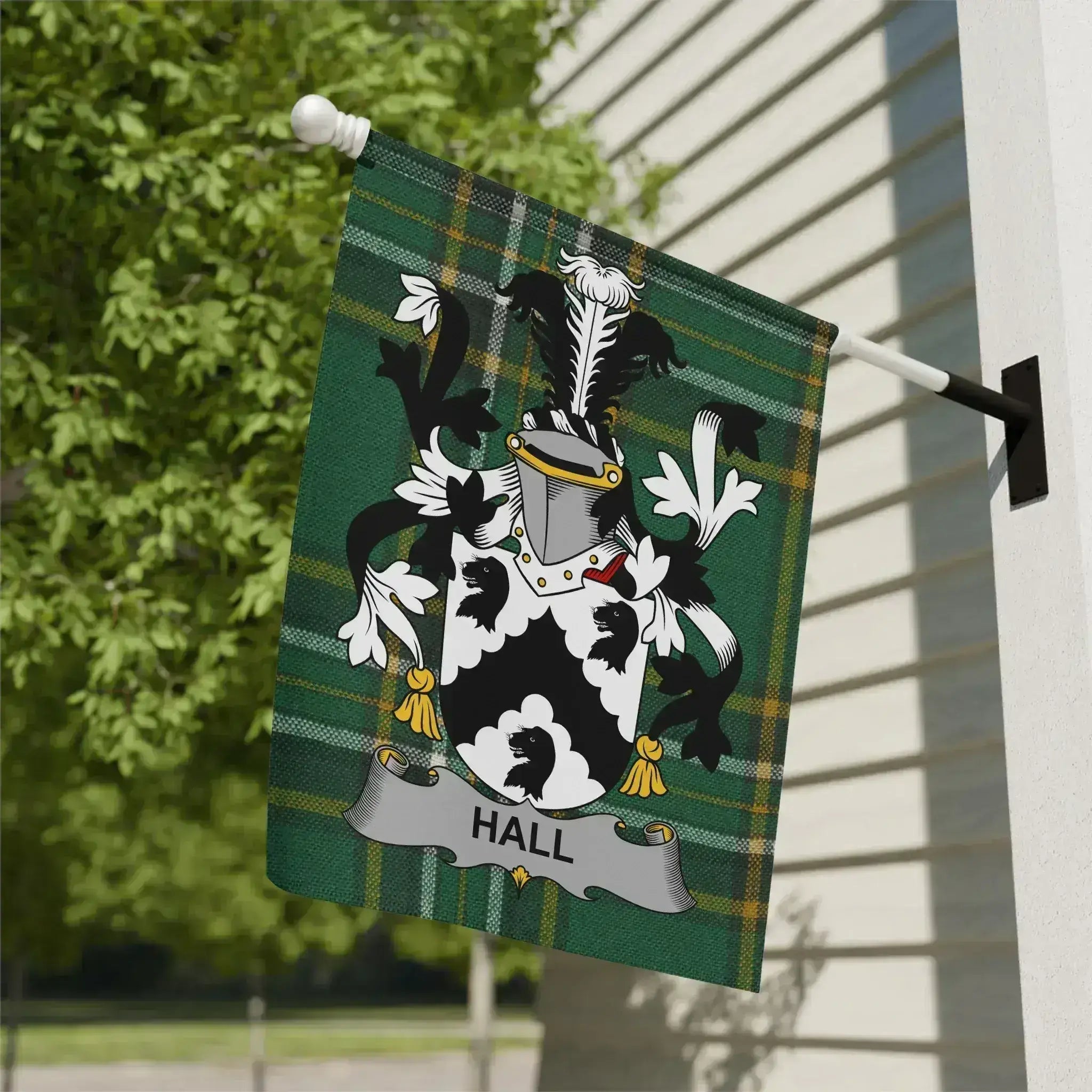Heraldic Green Plaid Family Crest Flag product