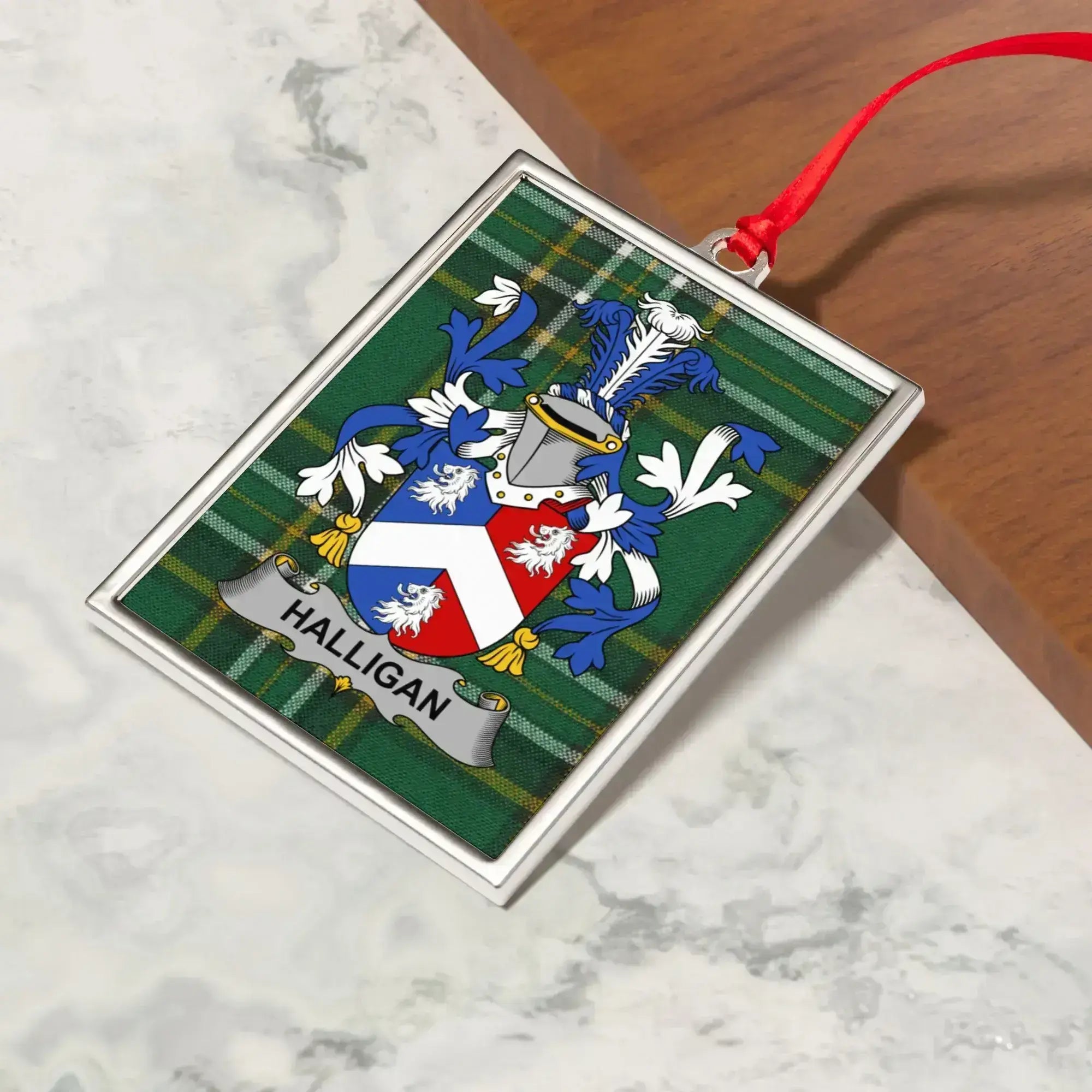 Halligan Family Crest Plaid Rectangular Ornament product