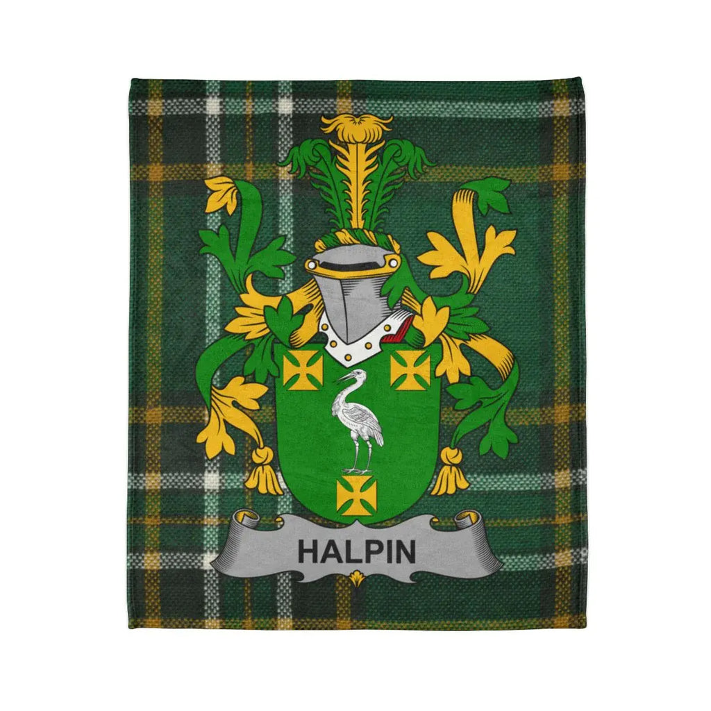 Halpin Family Crest with Plaid Background product