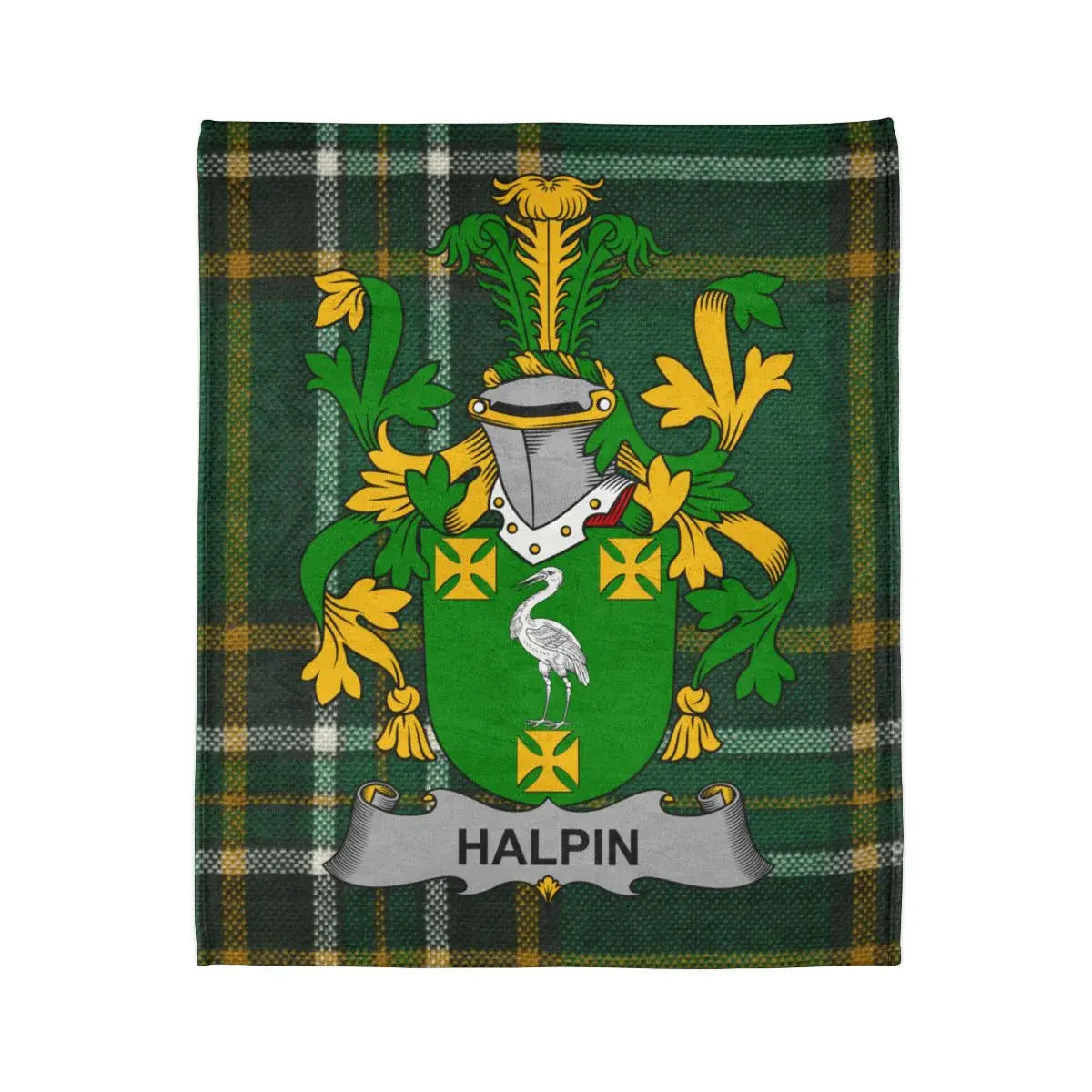 Halpin Family Crest with Plaid Background product