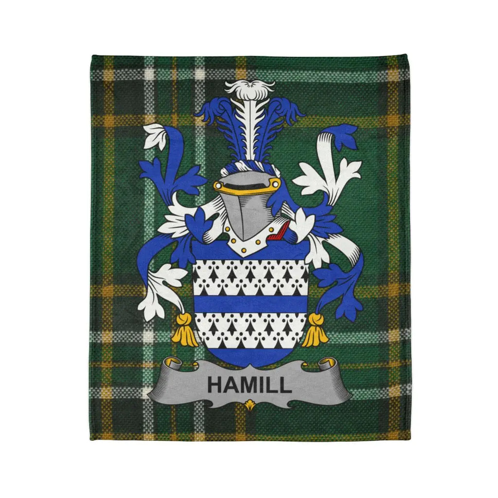 Hamill Family Crest on Tartan Background Blanket
