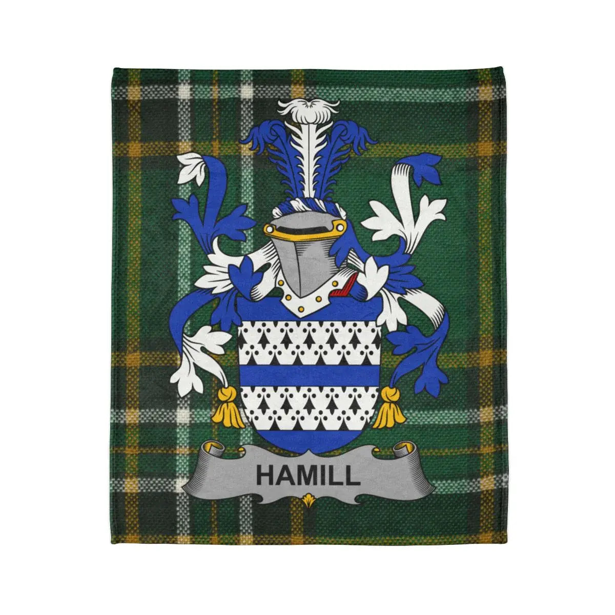 Hamill Family Crest on Tartan Background Blanket