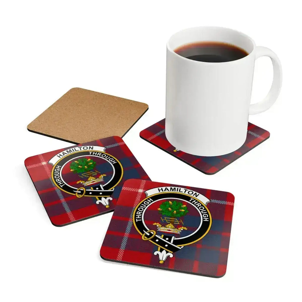 Hamilton crest Through and Through plaid coaster — 3.75-inch corkwood with glossy sealed print