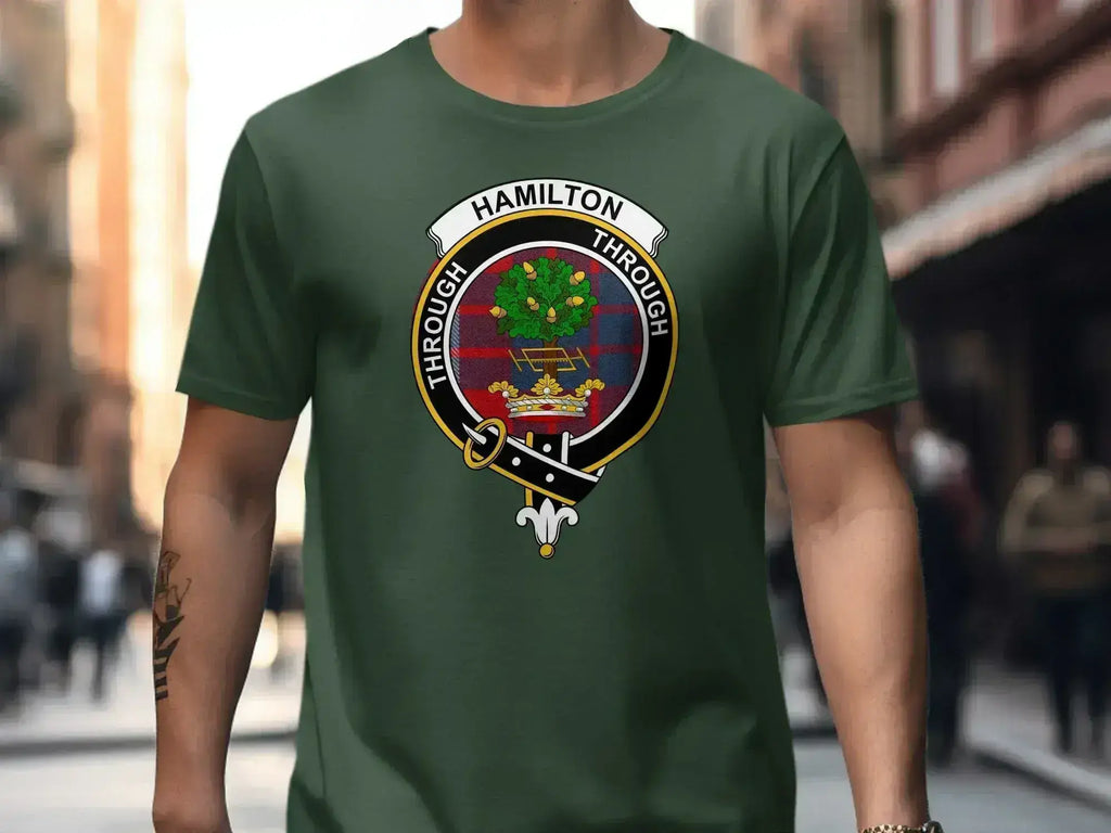 Hamilton Through and Through t-shirt — clan crest tartan heraldic design on cotton