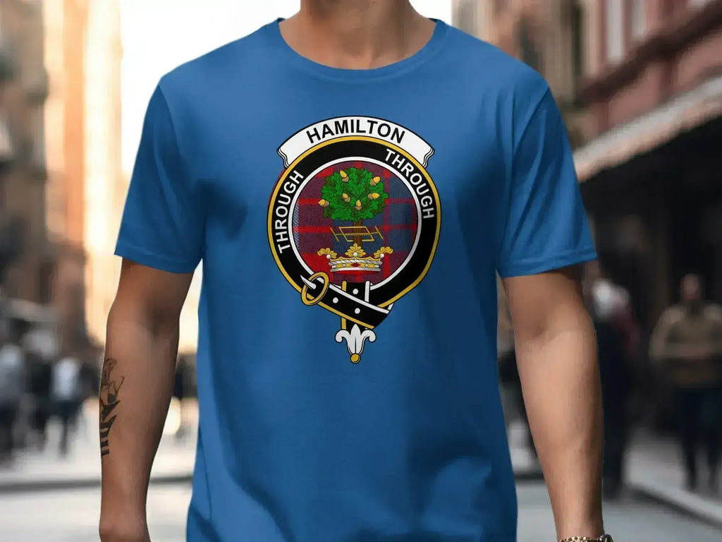 Hamilton clan crest emblem design graphic t-shirt — Through motto on cotton