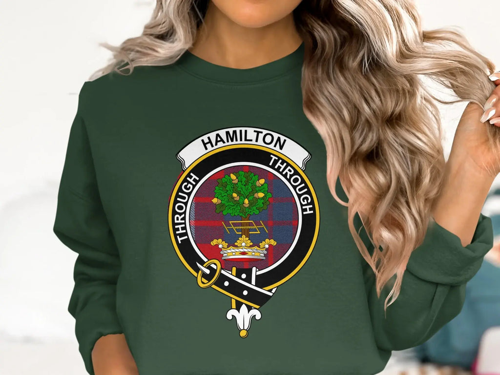 Hamilton Through casual t-shirt — clan crest heraldic design on unisex cotton