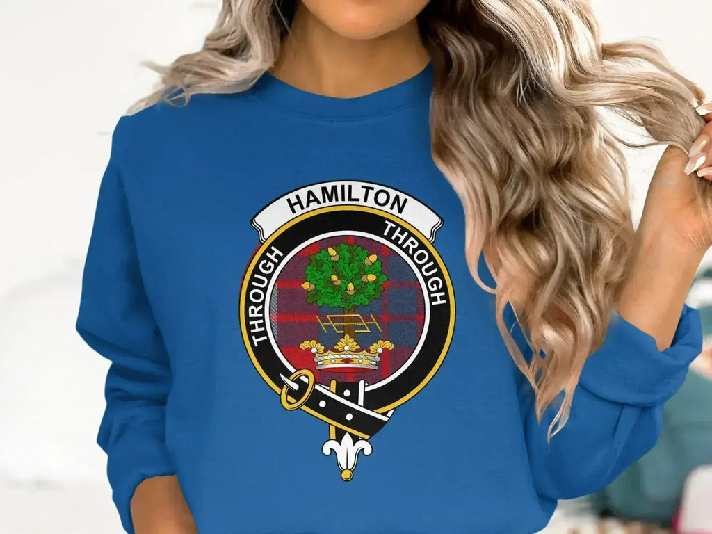 Hamilton Through crest design sweatshirt — clan heraldic on fleece