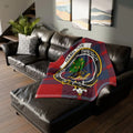 Hamilton clan crest throw blanket on sofa — 50x60 polyester, Through motto tartan heraldic design