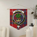 Hamilton clan crest tartan pennant 18x21 inches — polyester twill with Through motto, wooden dowel