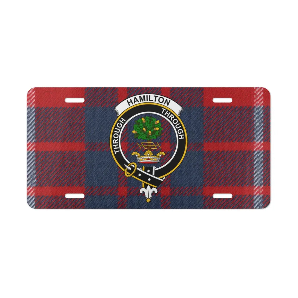 Hamilton Through tartan themed license plate — clan crest design on aluminium