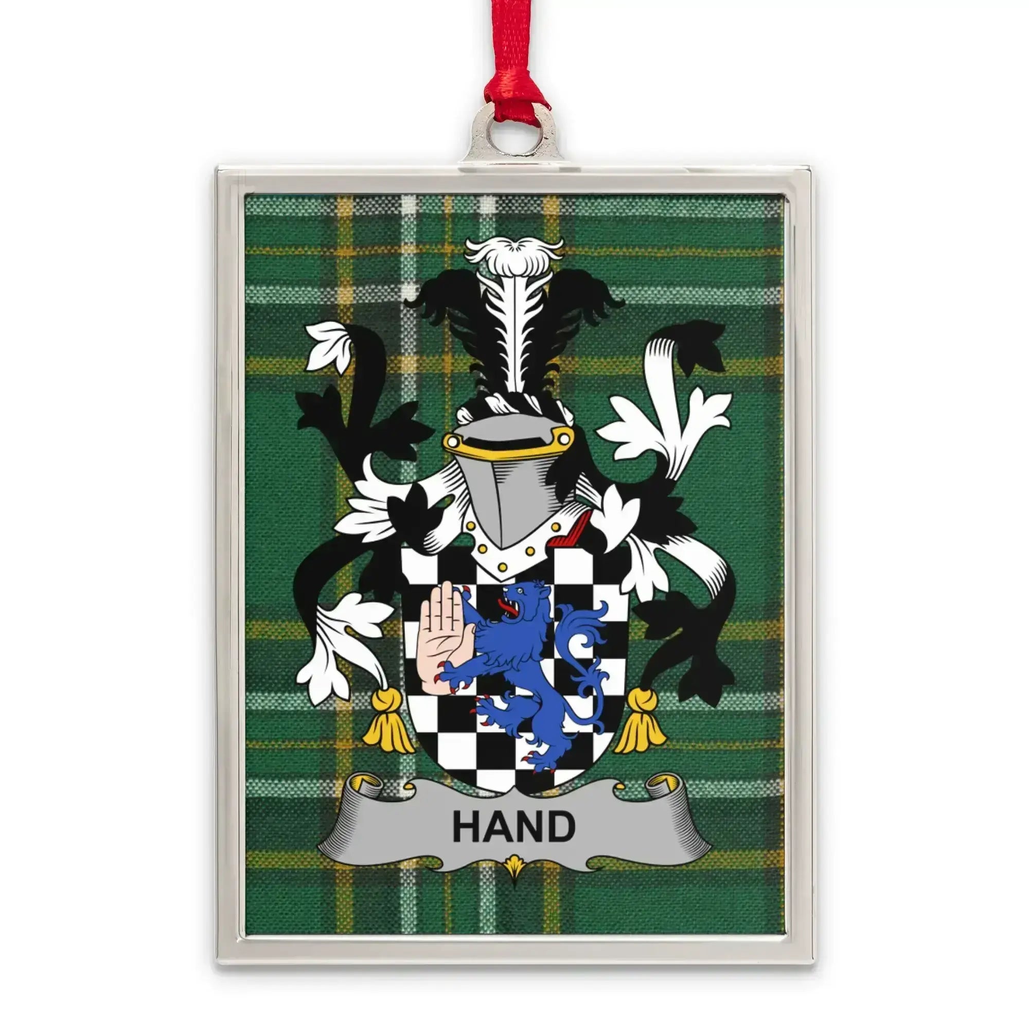 Hand Family Crest Plaid Background Metal Ornament product type