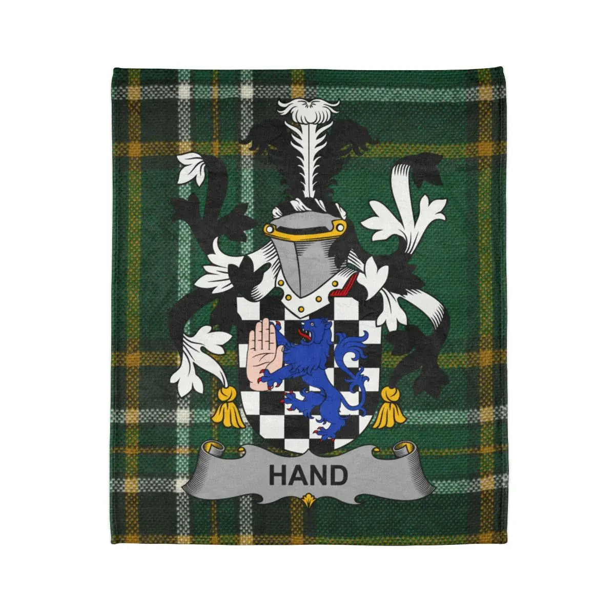 Hand Family Crest Green Tartan Background Blanket