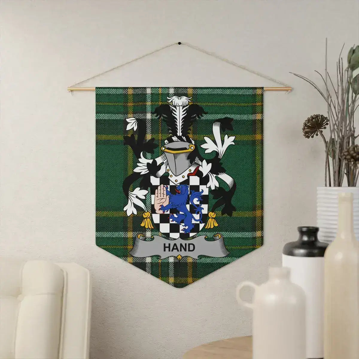 Green Plaid Family Crest Banner Wall Hanging product type