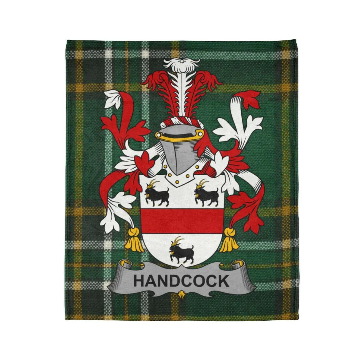 Handcock Family Crest on Tartan Background Blanket