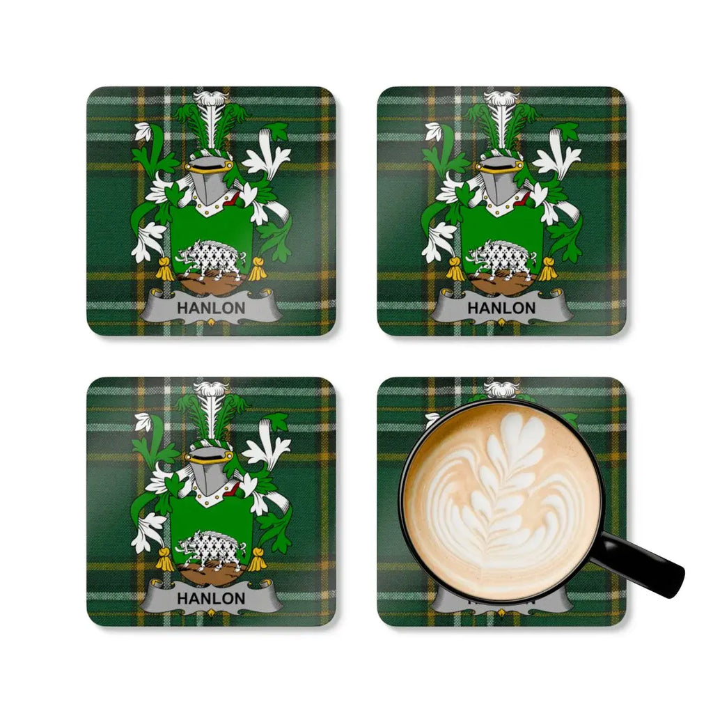 Hanlon Family Crest Plaid Pattern Coasters Set product