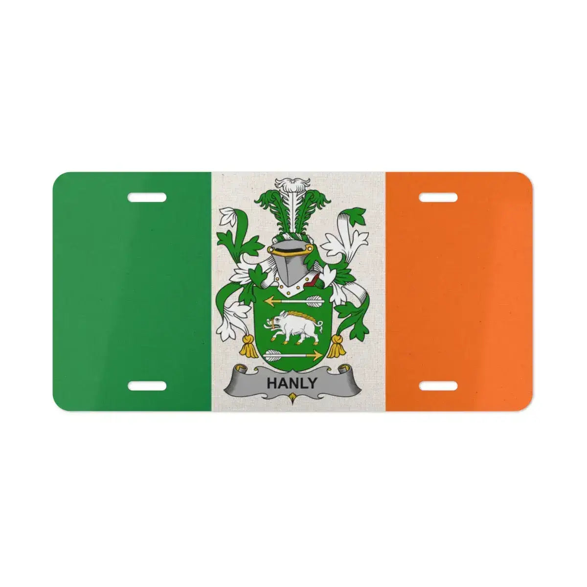 Irish Flag with Family Crest License Plate product