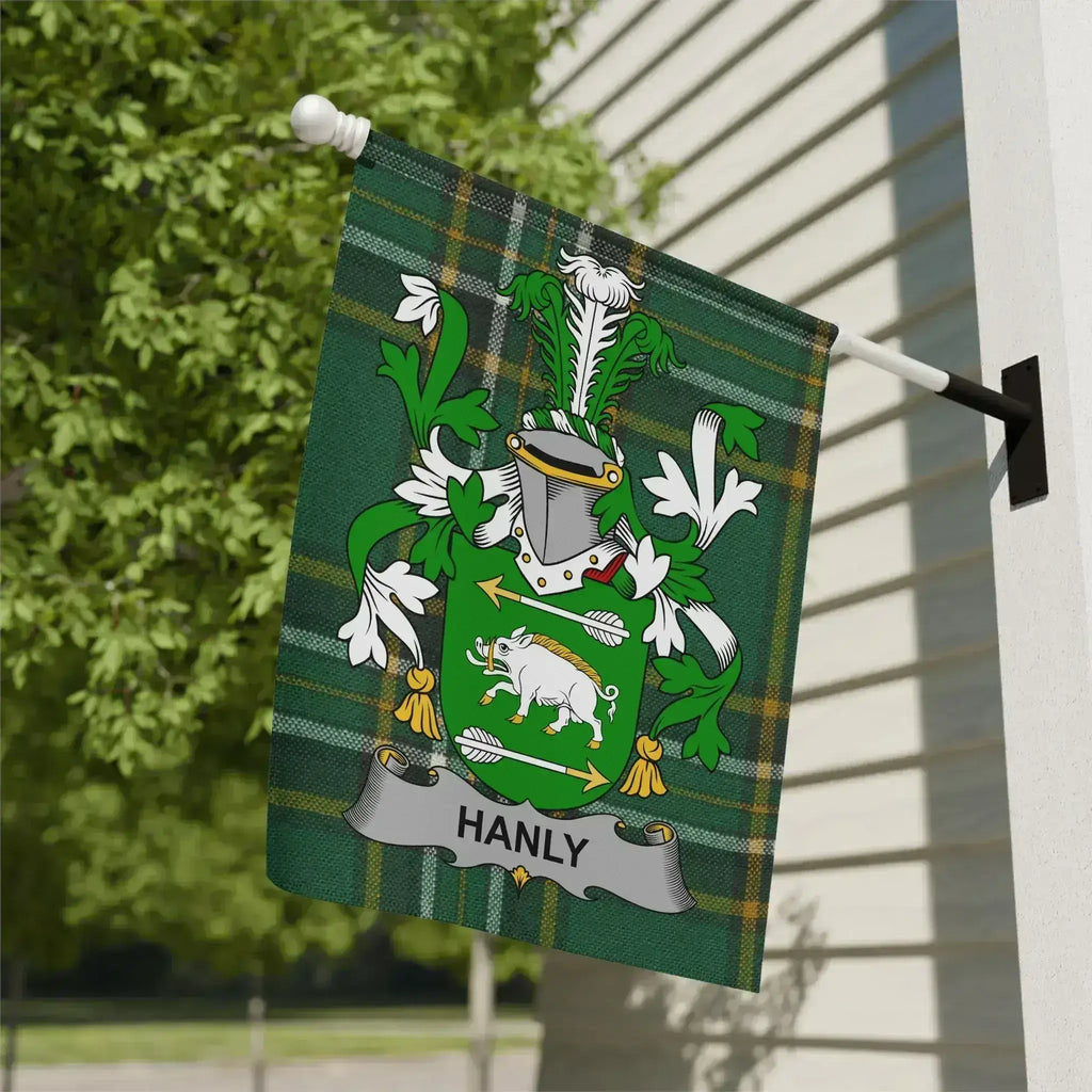 Family Crest Green Plaid Flag Display