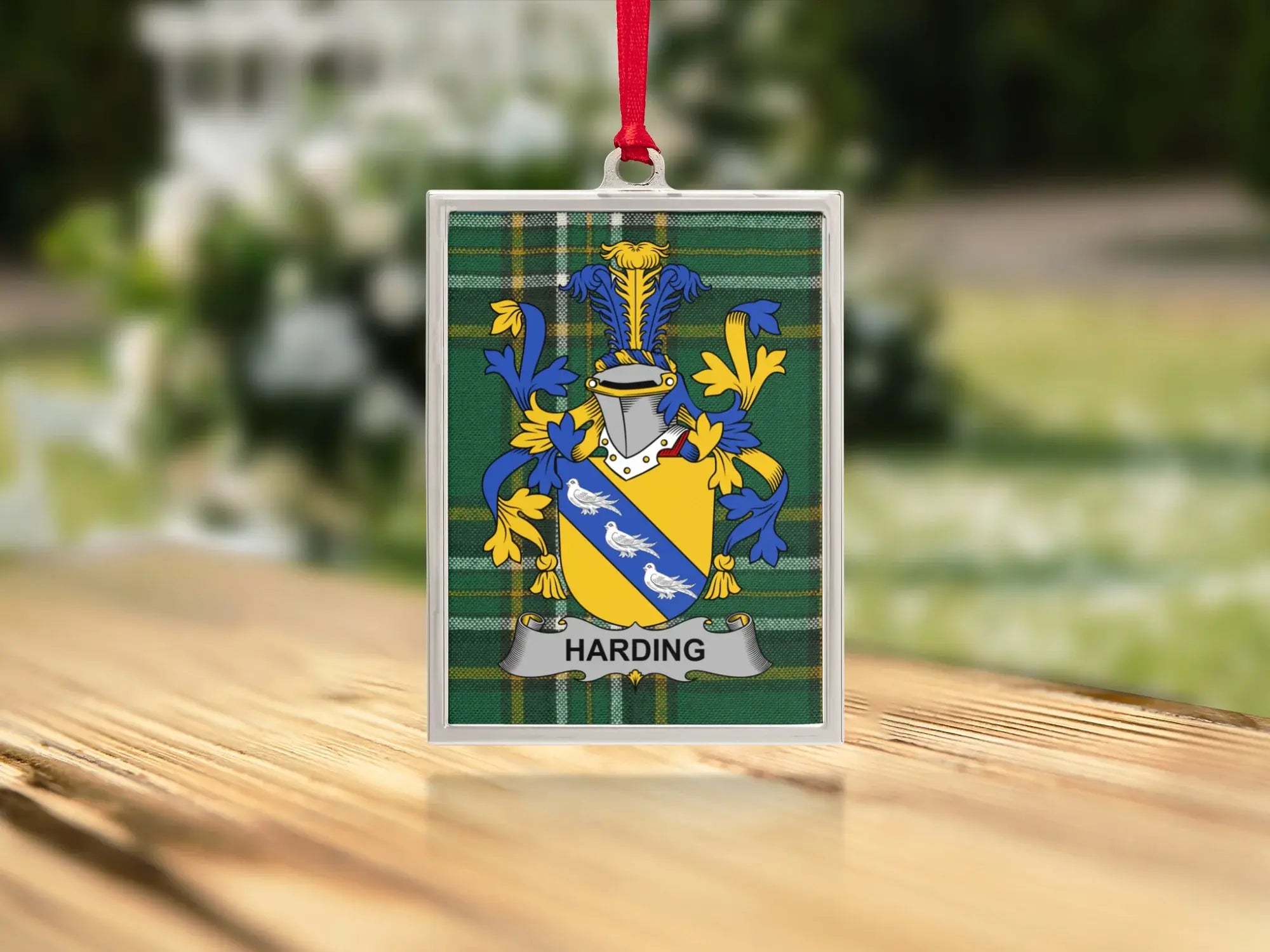 Harding Family Crest Plaid Background Ornament product