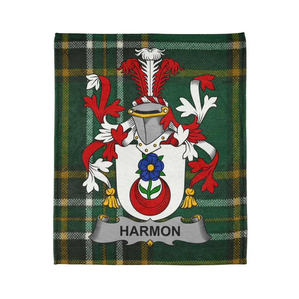 Harmon Family Crest Plaid Background Blanket