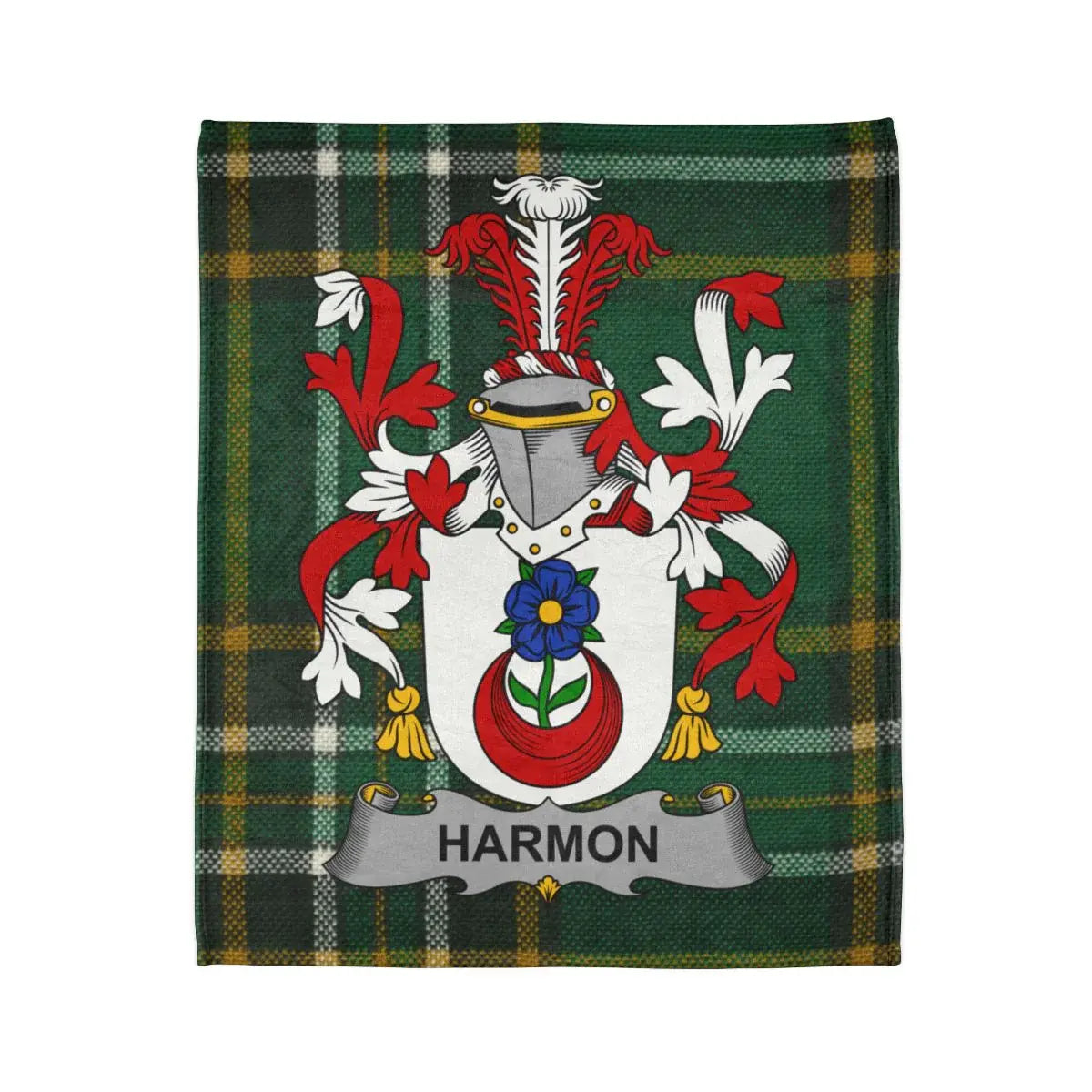 Harmon Family Crest Plaid Background Blanket