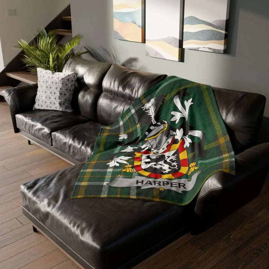 Harper Family Crest Green Plaid Blanket for Home Decor