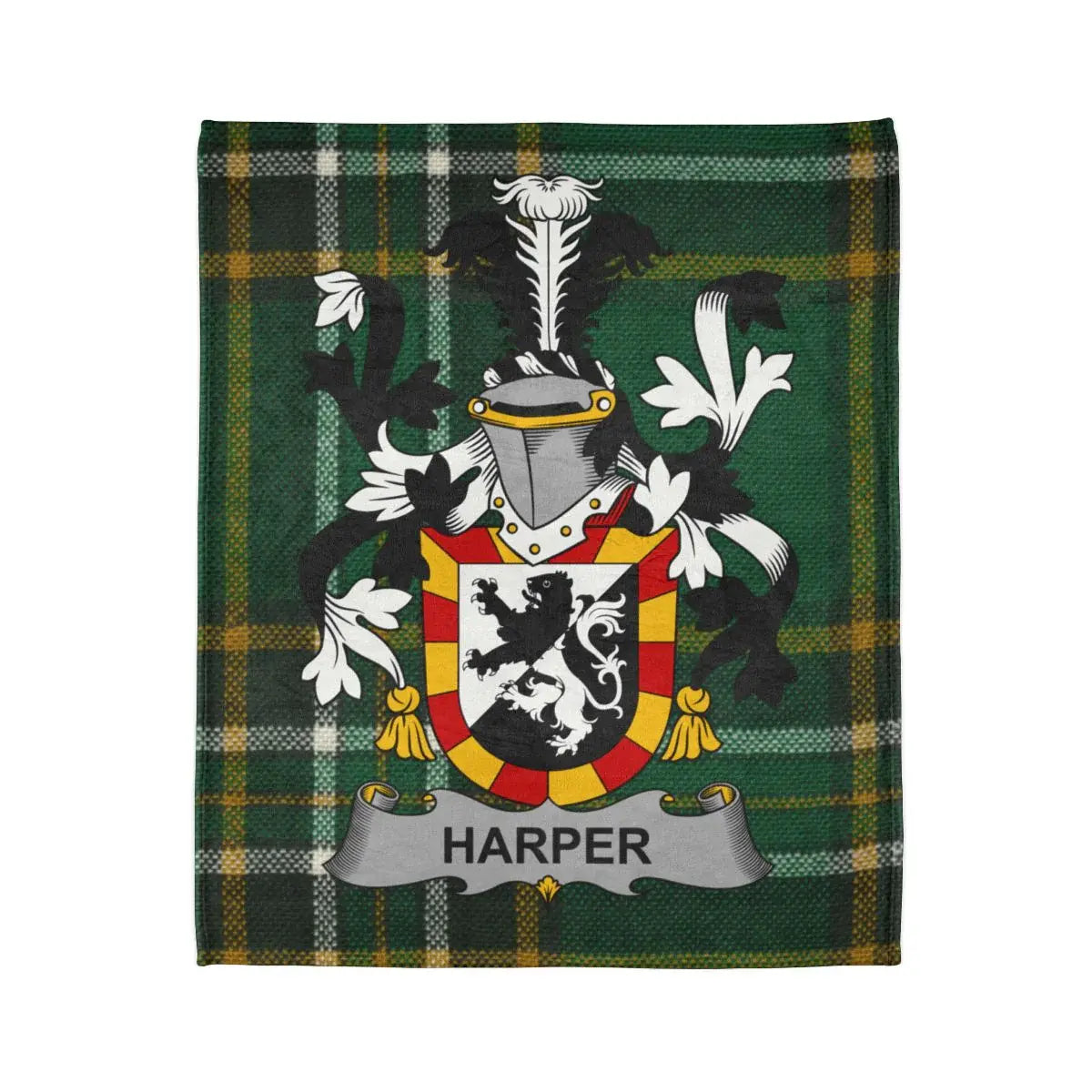 Harper Family Crest Blanket with Tartan Pattern