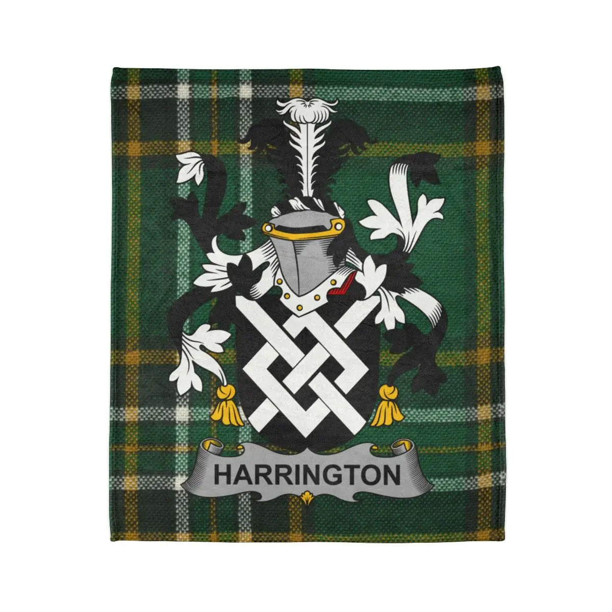 Harrington Crest on Green Tartan Pattern Blanket