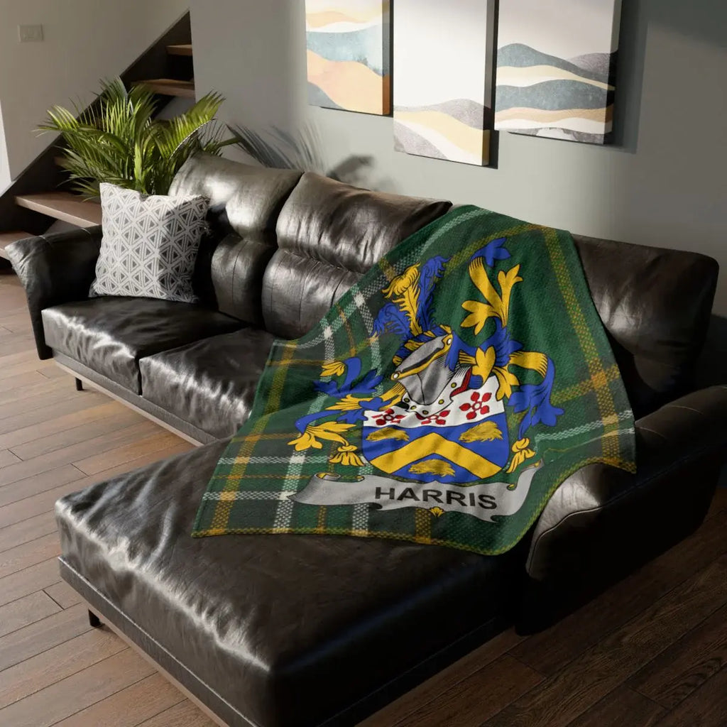 Harris Family Crest Blanket with Tartan Design