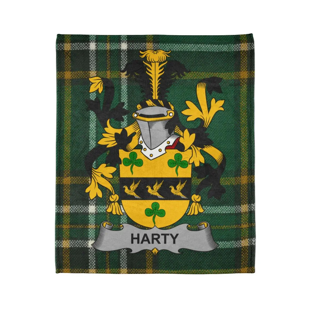 Harty Family Crest Green and Yellow Plaid Blanket