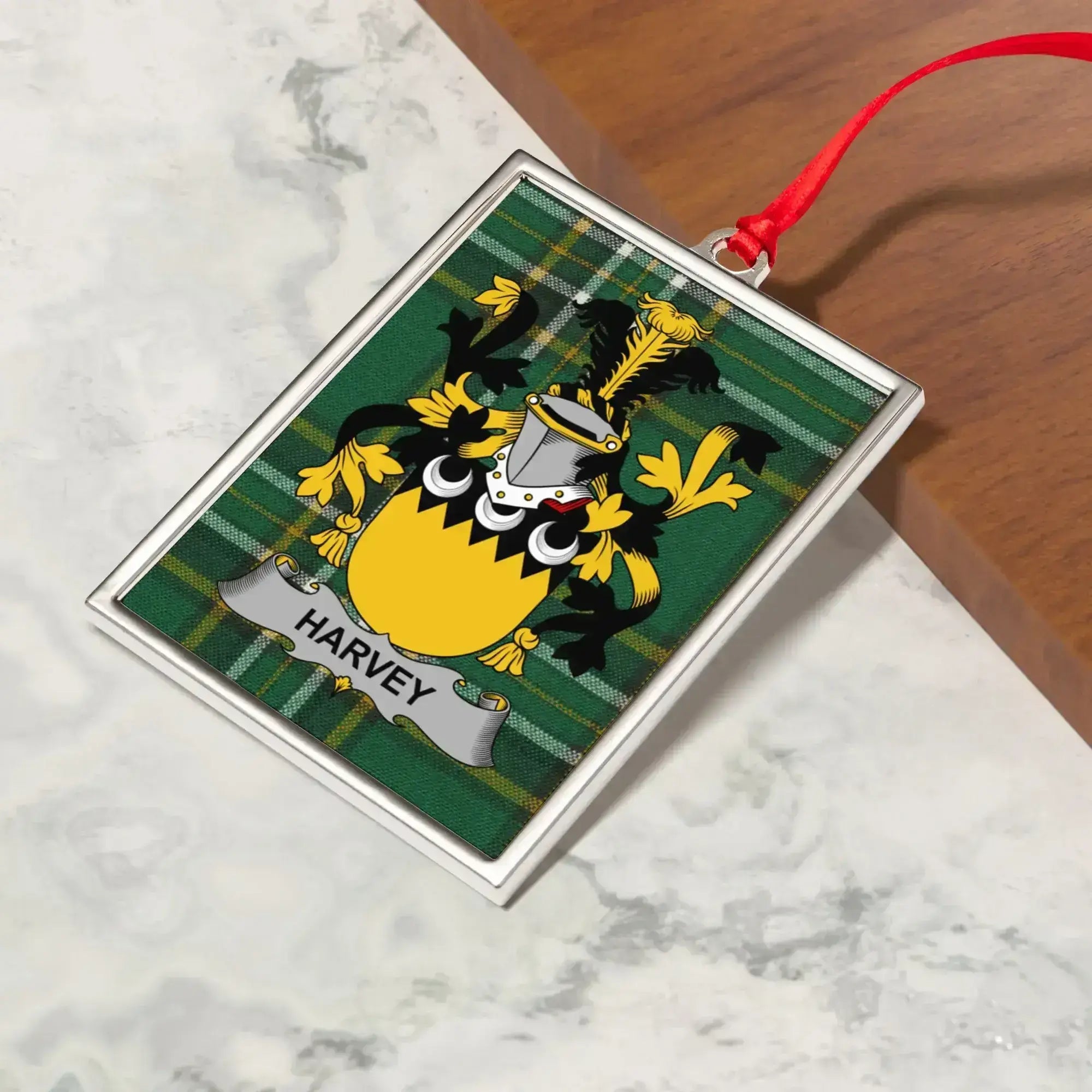Harvey Family Crest Plaid Design Ornament product type