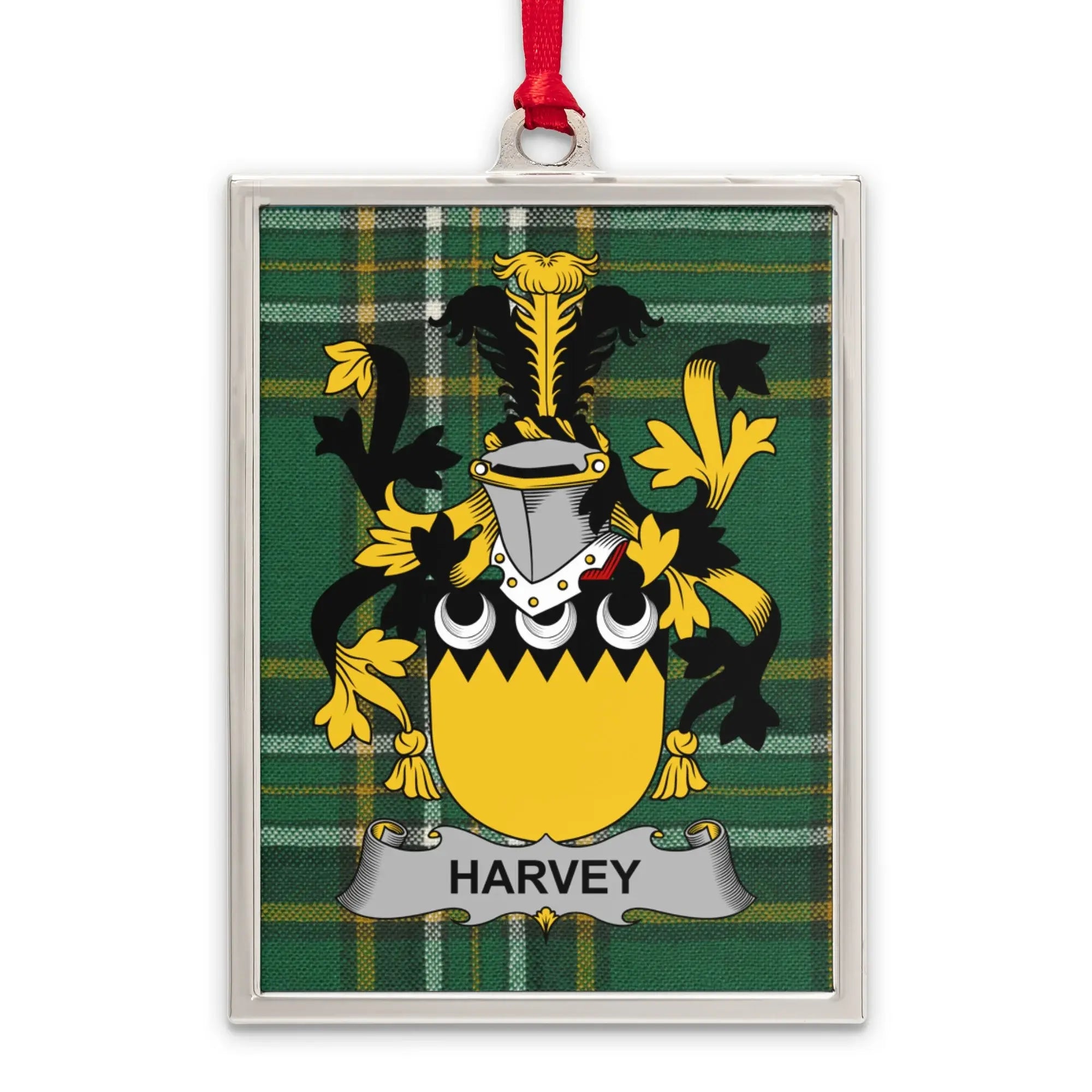 Harvey Family Crest Plaid Background Ornament product